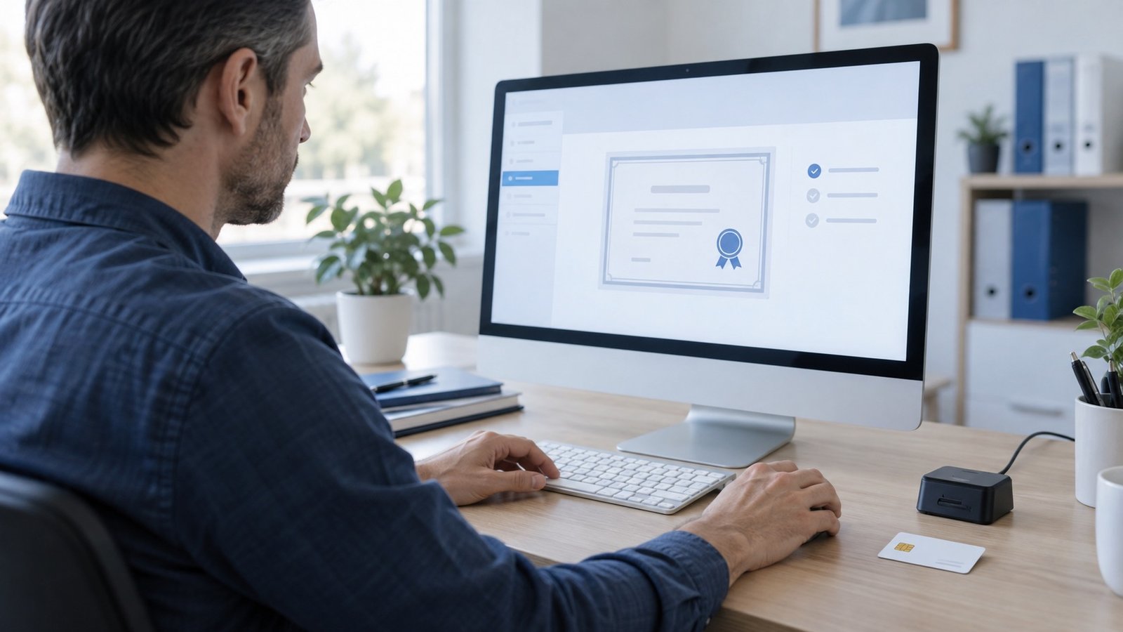Ordenador y lector de identificación preparados para solicitar un certificado digital